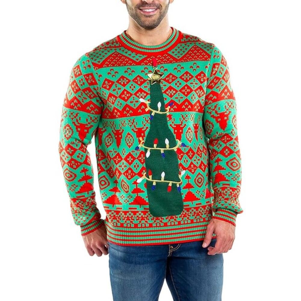 Tipsy Elves Functional Bottle Opener Ugly Christmas Sweater Mens Large Green Red